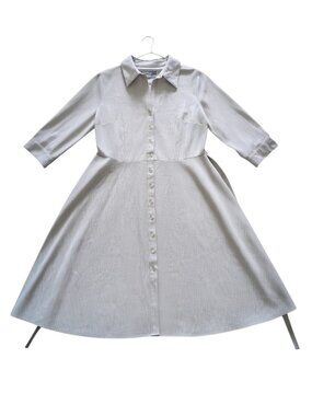 Sharagano Beige Button-Front Belted Utility Shirt Dress Size 12